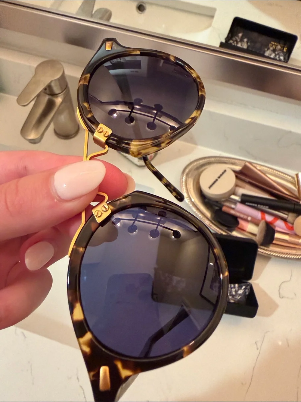 KREWE St. Louis Tortoiseshell Sunglasses with Blue Lenses and Gold Bridge